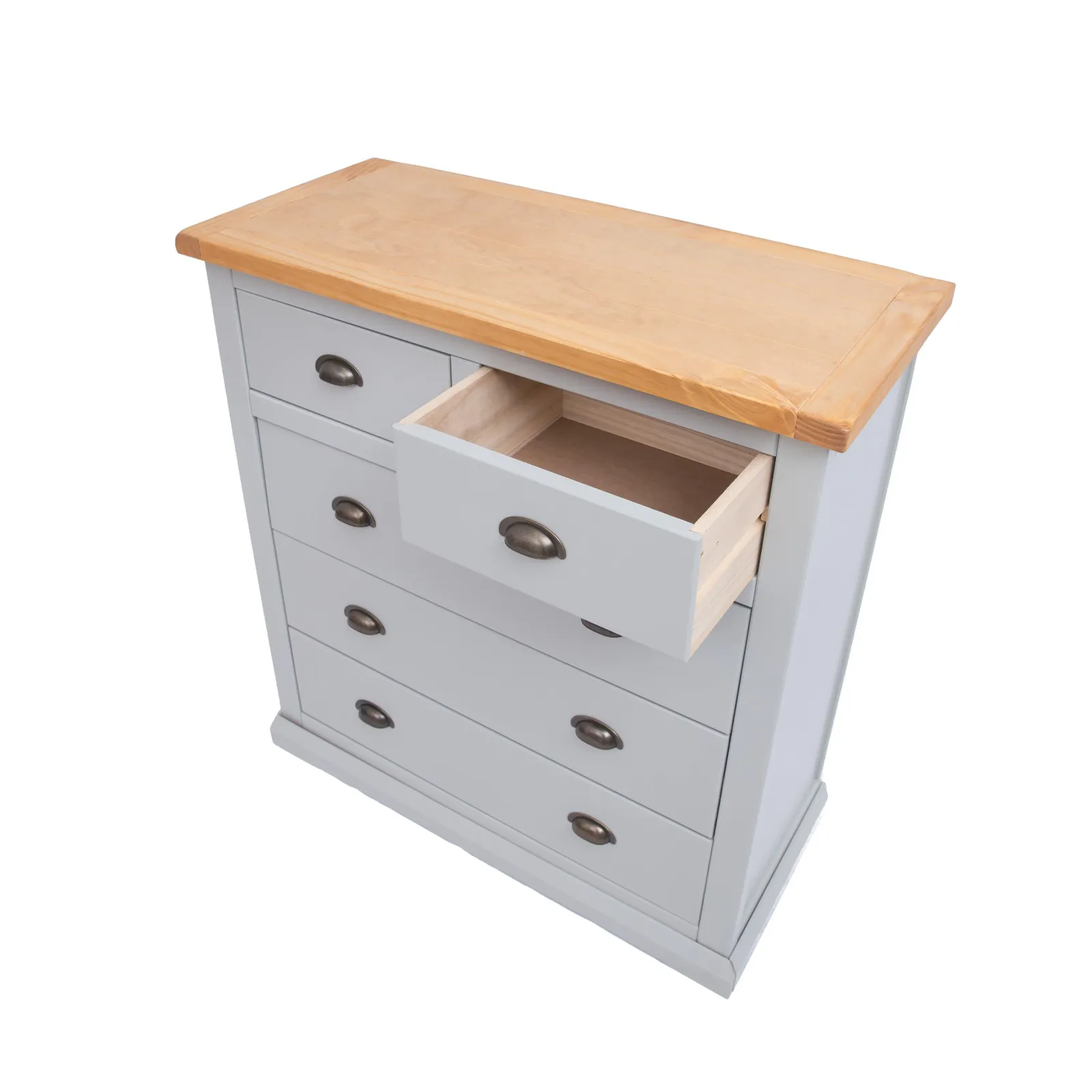 Cabinet Bits Loreo 5 Drawer Chest of Drawers Brass Cup Handle in Light Grey 4