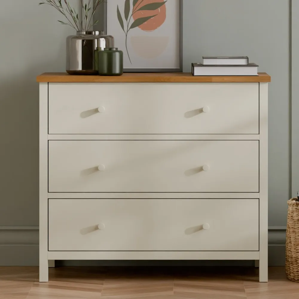Coxmoor 3-Drawer Chest of Drawers - Oak - Wooden - Happy Beds