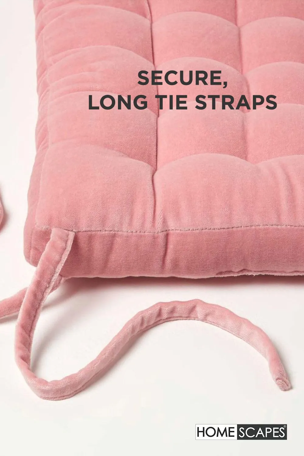 Homescapes 4 Pack Seat Pads Luxury Cotton Velvet Indoor Outdoor Garden Cushion, 40cm in Pink 4