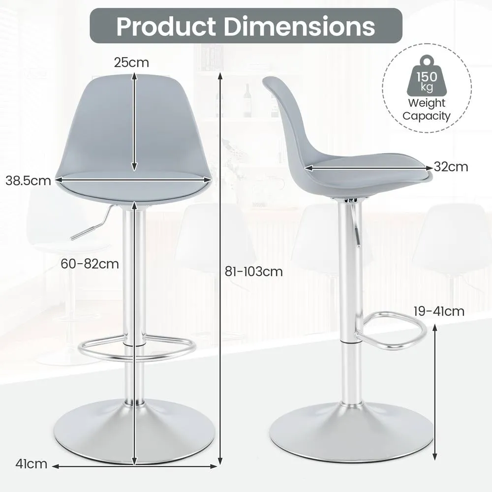 Costway 2PCS Bar Stools Faux Leather Counter Height Chairs w/ Low Backrests in Grey 3