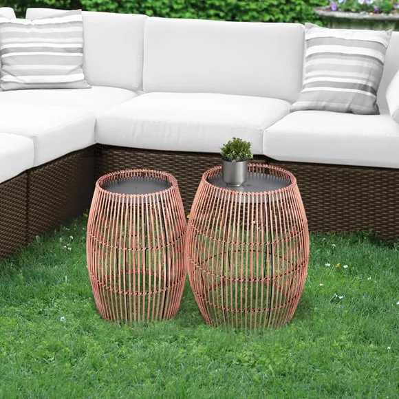 Peaktop Small Cylinder Rattan Metal Top Side Table 2