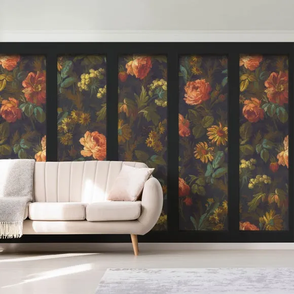 Vintage Floral Black Wall Mural 2