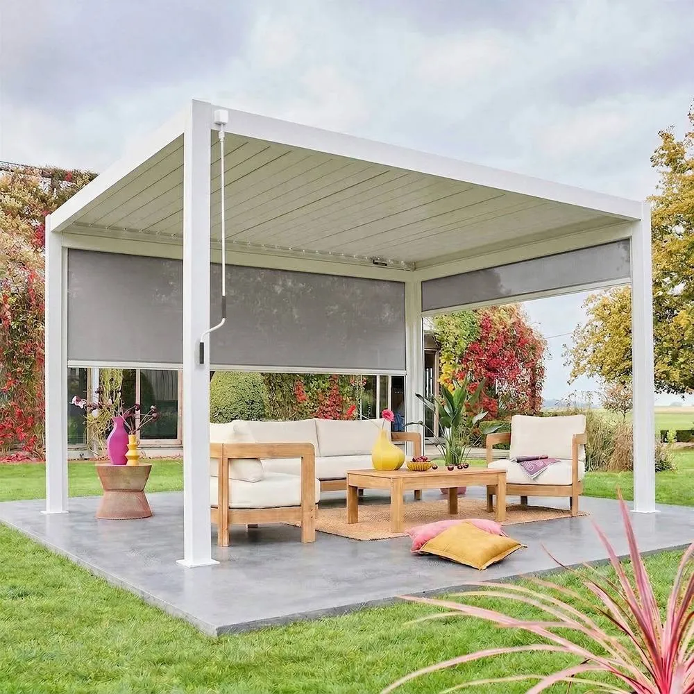 sweeek Louvered pergola aluminium 4 x 3m with a 3m blind & a 4m blind in White 4