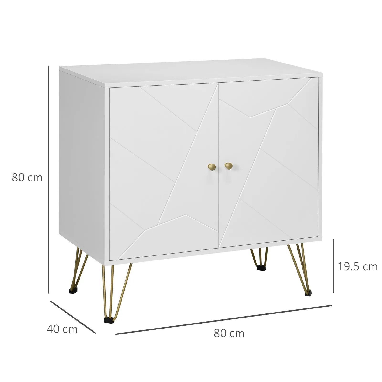 HOMCOM Modern Storage Cabinet with 2-tier Door Cupboard & Golden Hairpin in White 3