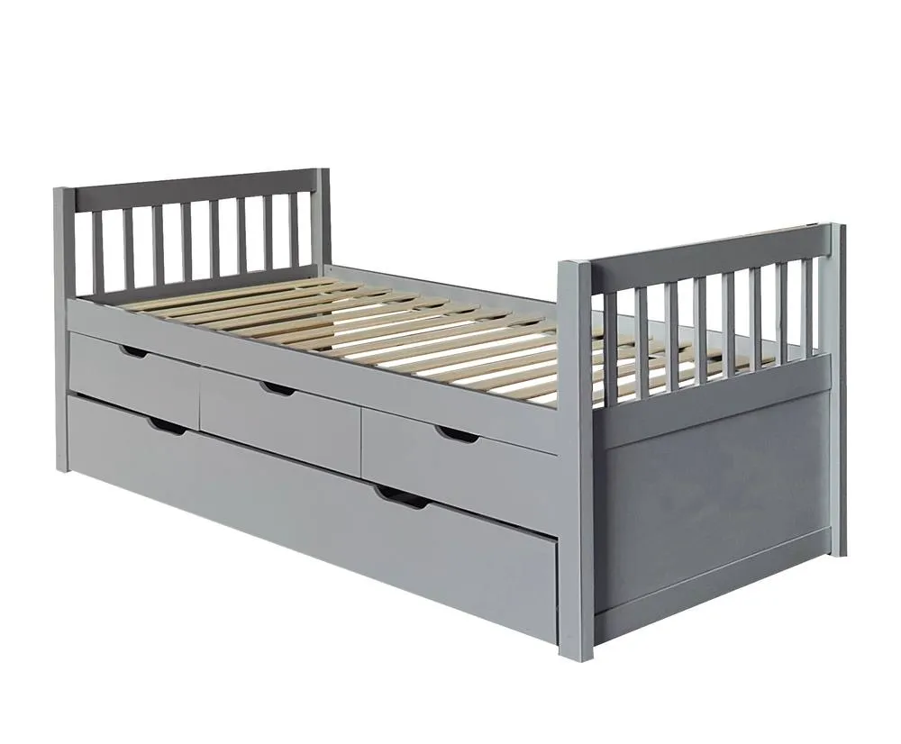 Comfy Living Ltd 3ft Pine Bed With Storage Drawers & Trundle in Grey 2