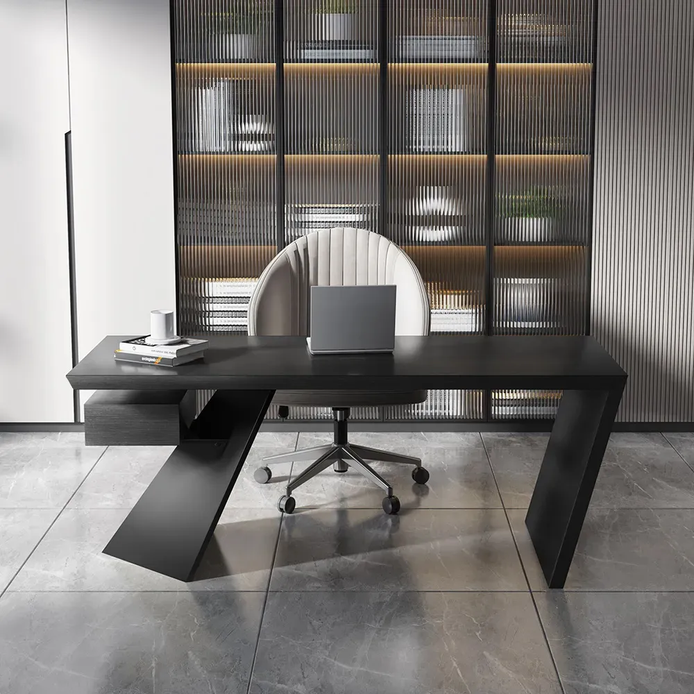 Cabstract Modern Black Wood Office Desk Writing Desk with Drawer Computer Desk (140 cm)