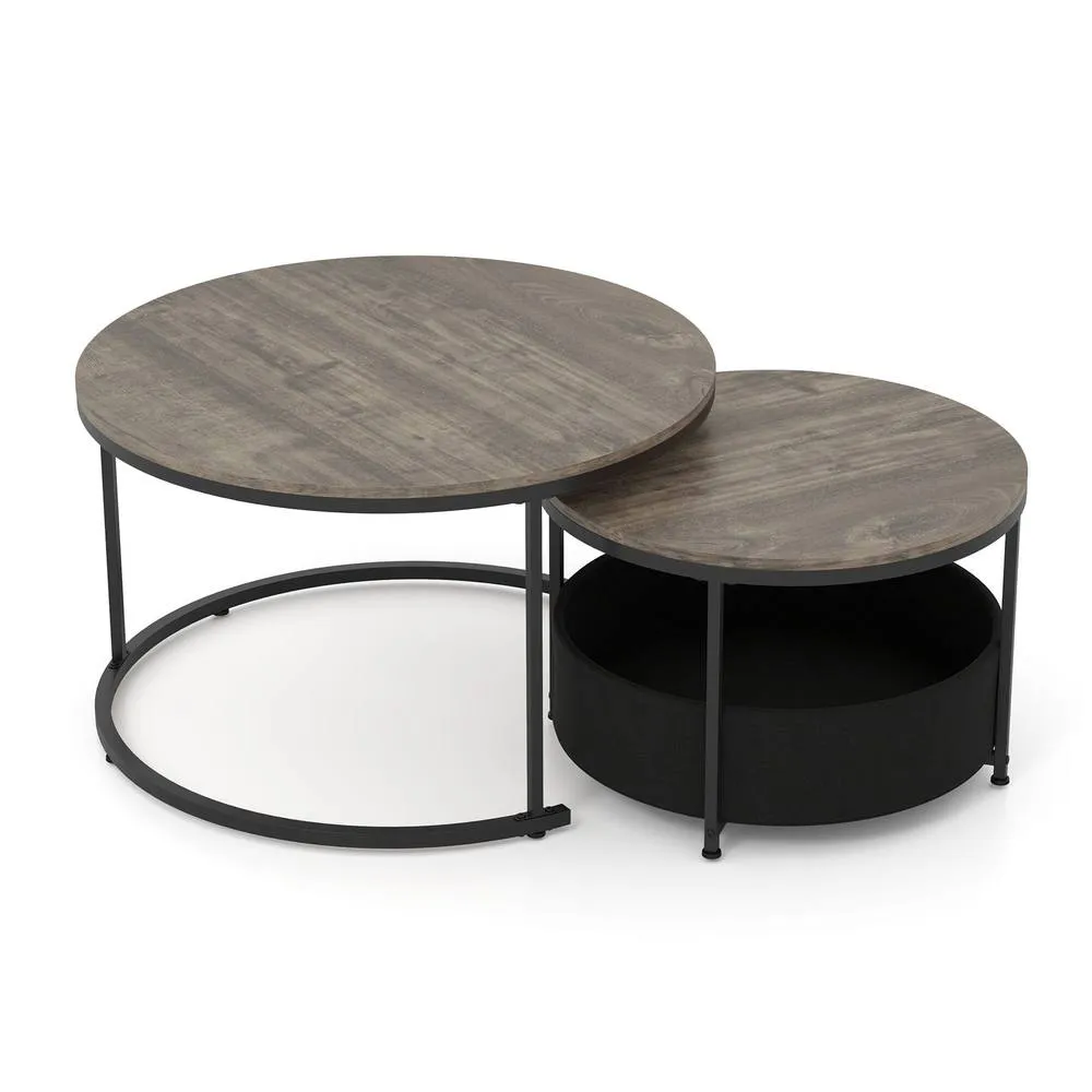 Costway 2PCS Round Coffee Tables Modern 80 & 60 CM Cocktail Tables Side Tables in Grey 4