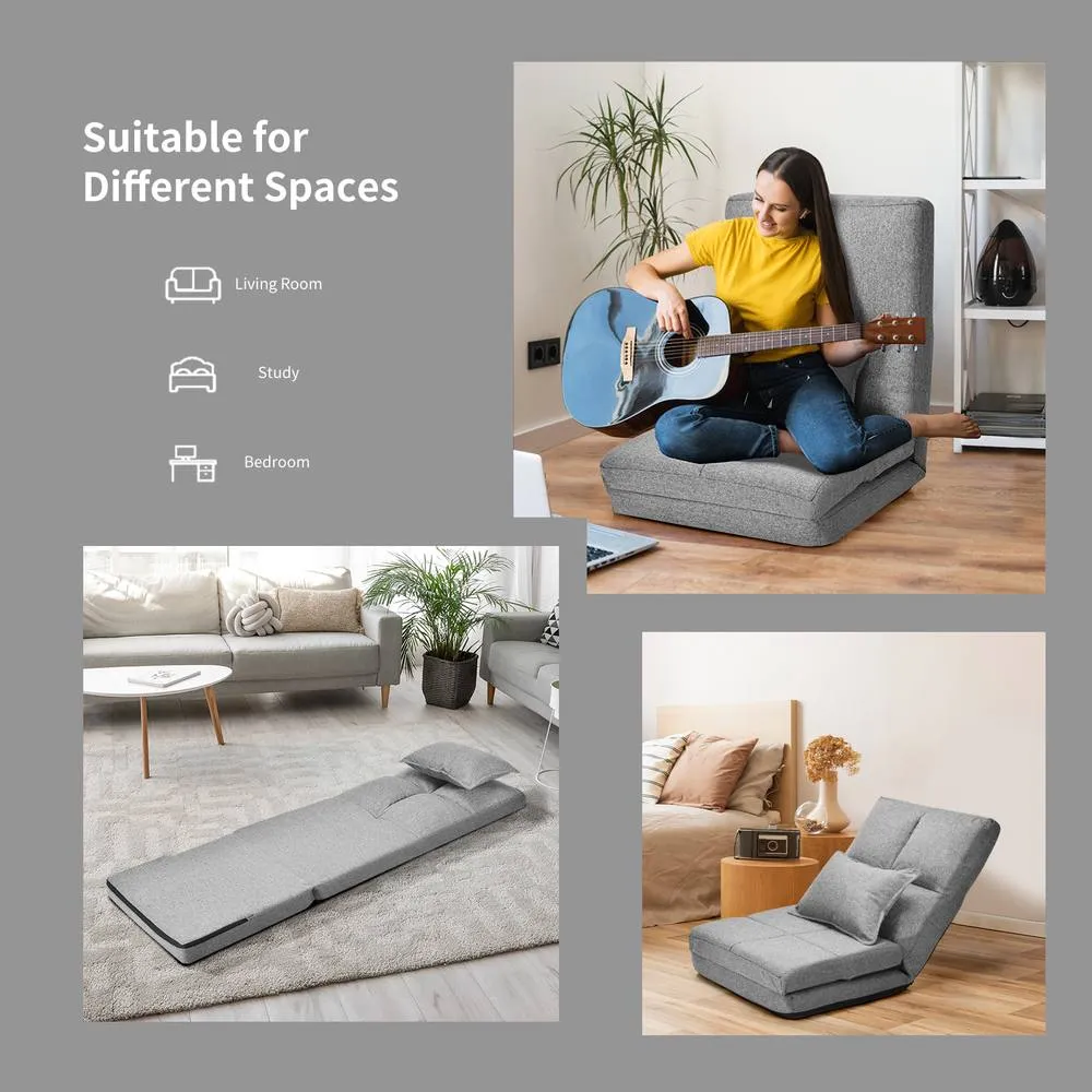 Costway Adjustable Floor Chair 6 Positions Folding Floor Sofa W/ Pillow in Grey 5