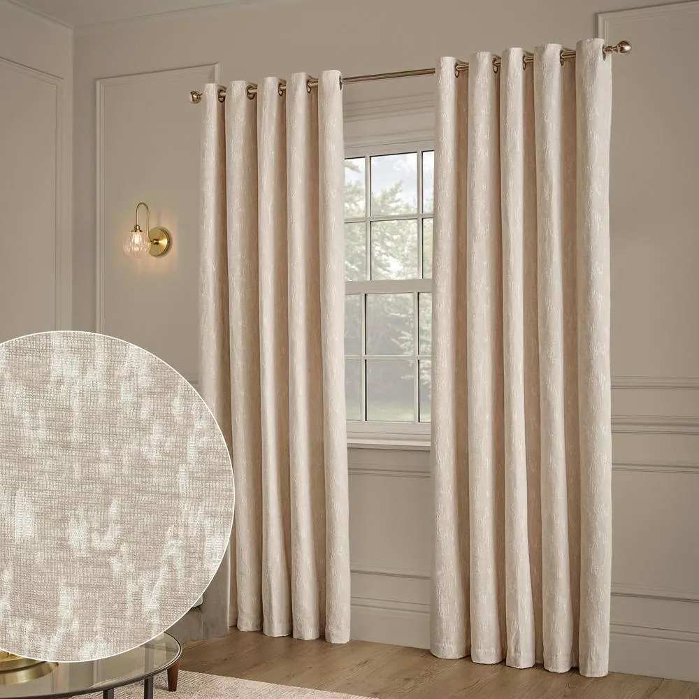 Paoletti Aurelio Chenille Fully Lined Eyelet Curtain Pair in Ivory 1
