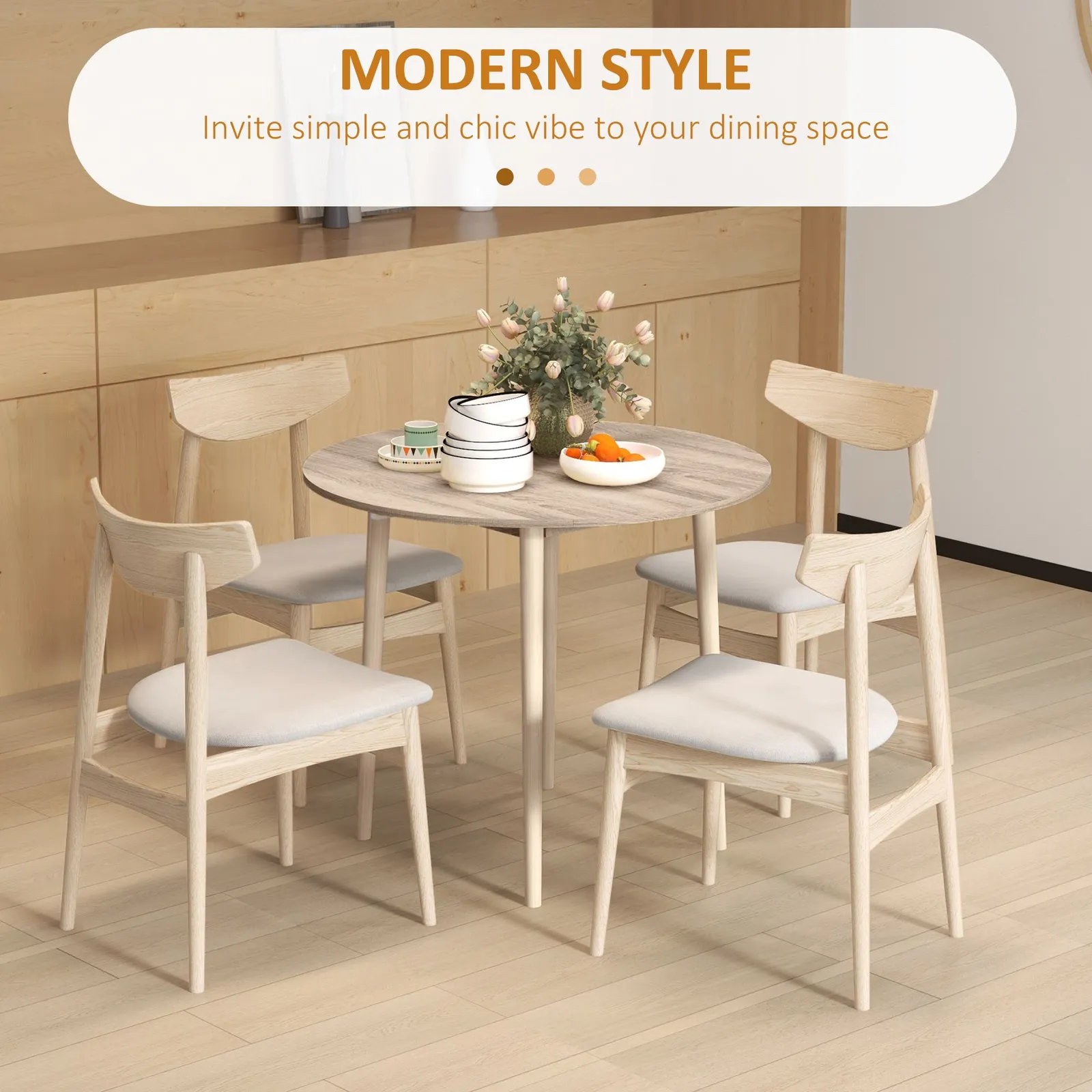 HOMCOM Folding Dining Table for 4, Round Drop Leaf Table, Modern Space Saving Small Kitchen Table with Wood Legs for Dining Room in Natural 6