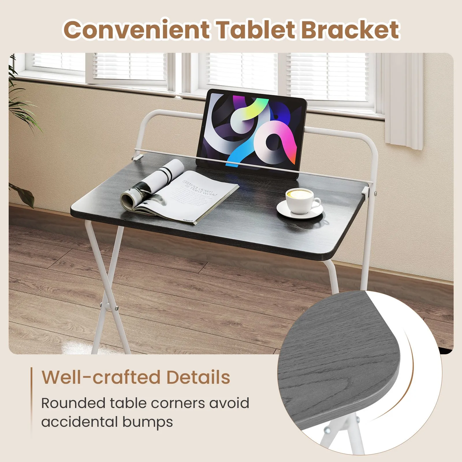 Costway 60CM Folding Computer Desk Compact Home Office Writing Desk in Grey 5
