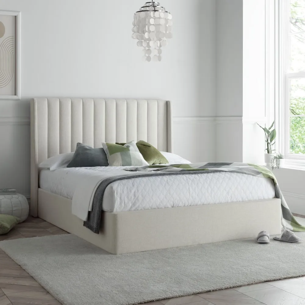 Harper -  Super King Size - Winged Ottoman Storage Bed - Natural - Fabric - 6ft - Happy Beds 1