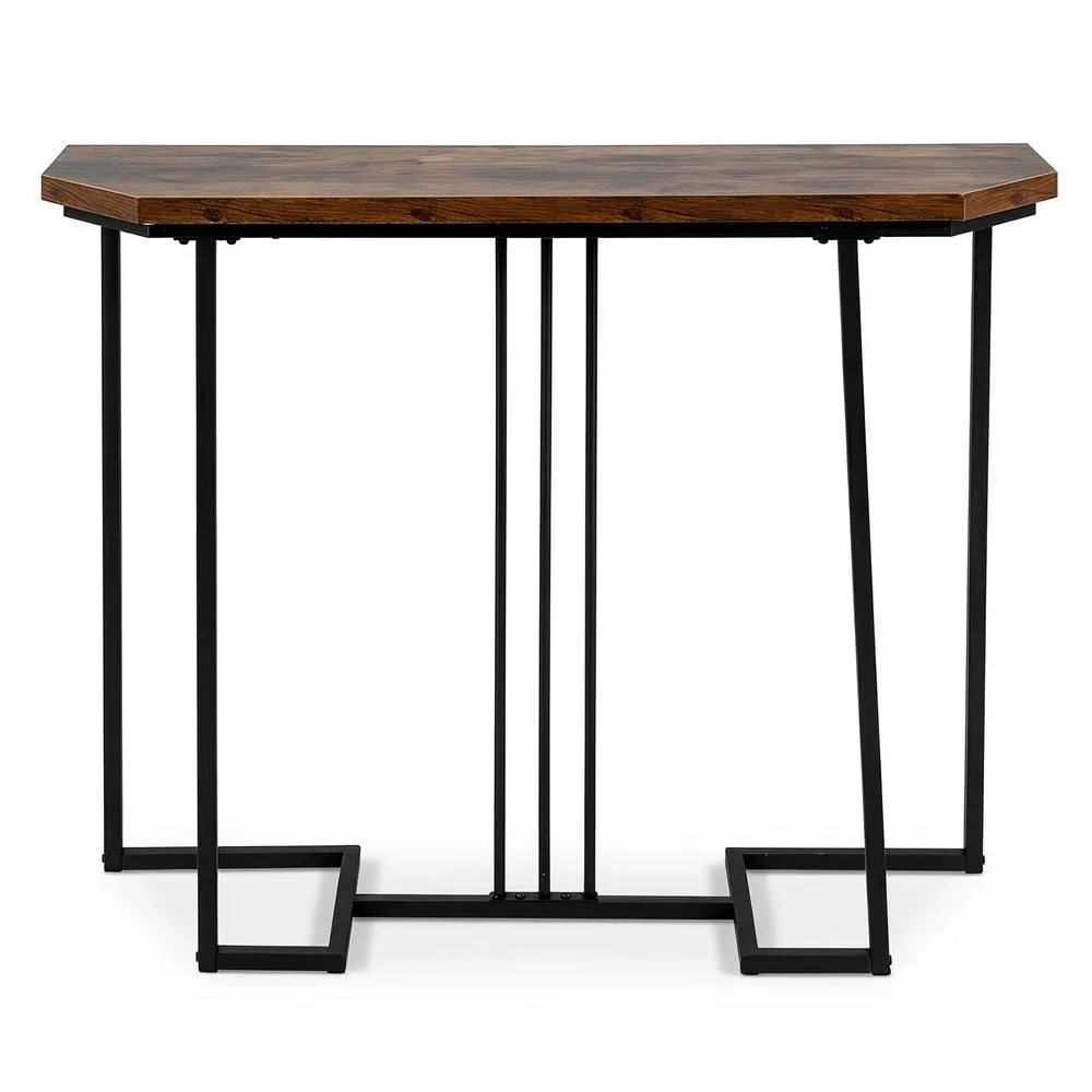 Costway Modern Console Table 110 CM Narrow Entryway Table with Faux Marble Top in Brown