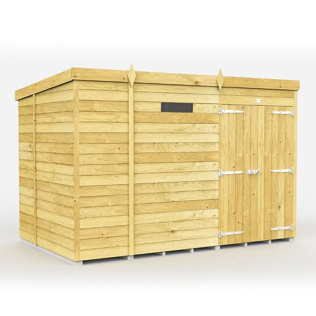 Buttercup Farm 9 x 6 Feet Pent Security Shed - Double Door - L178 x W276 x H201 cm in Brown