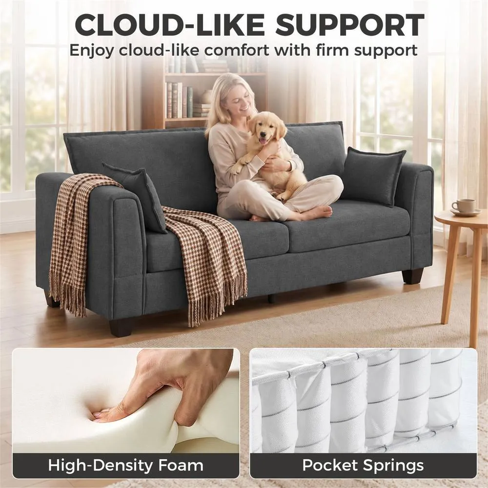 HOMCOM 3 Seater Sofa, Linen Upholstered Sofa with Spring Cushions in Dark Grey 4