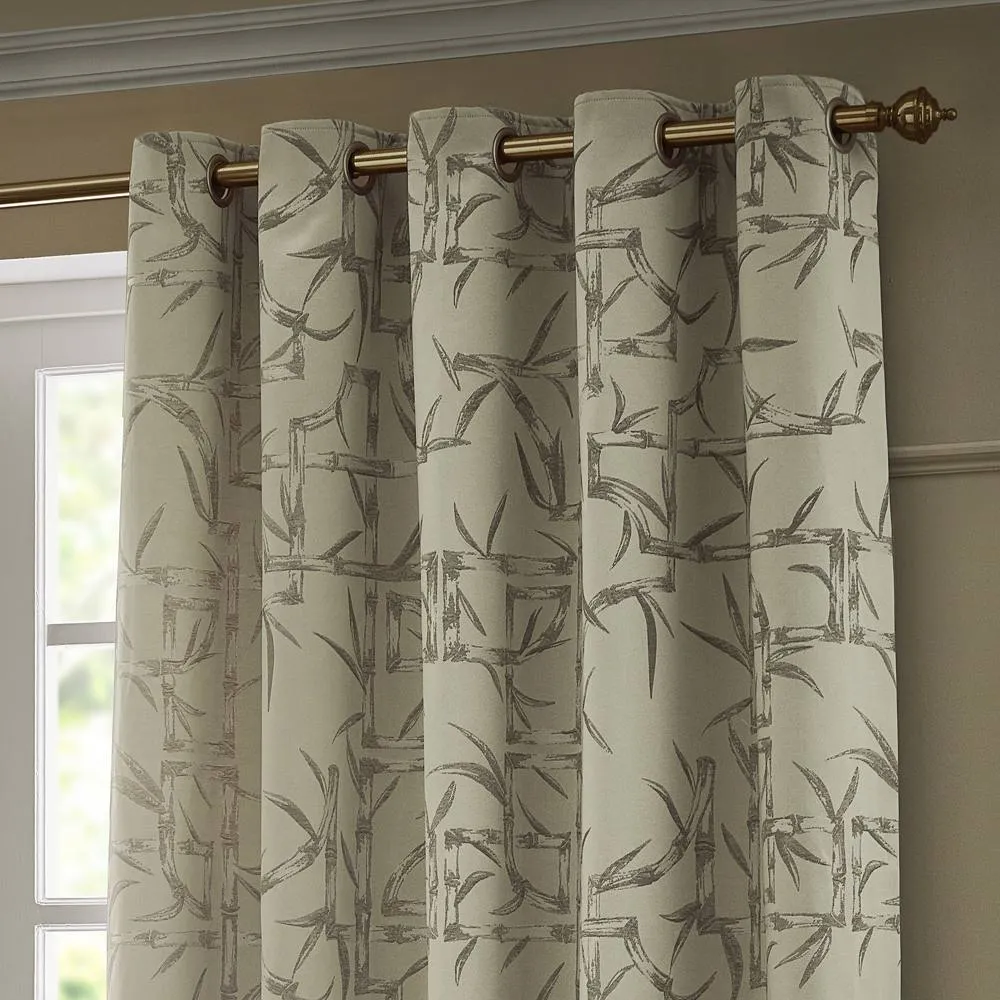 Paoletti Bamboo Fully Lined Jacquard Eyelet Curtain Pair in Beige 3
