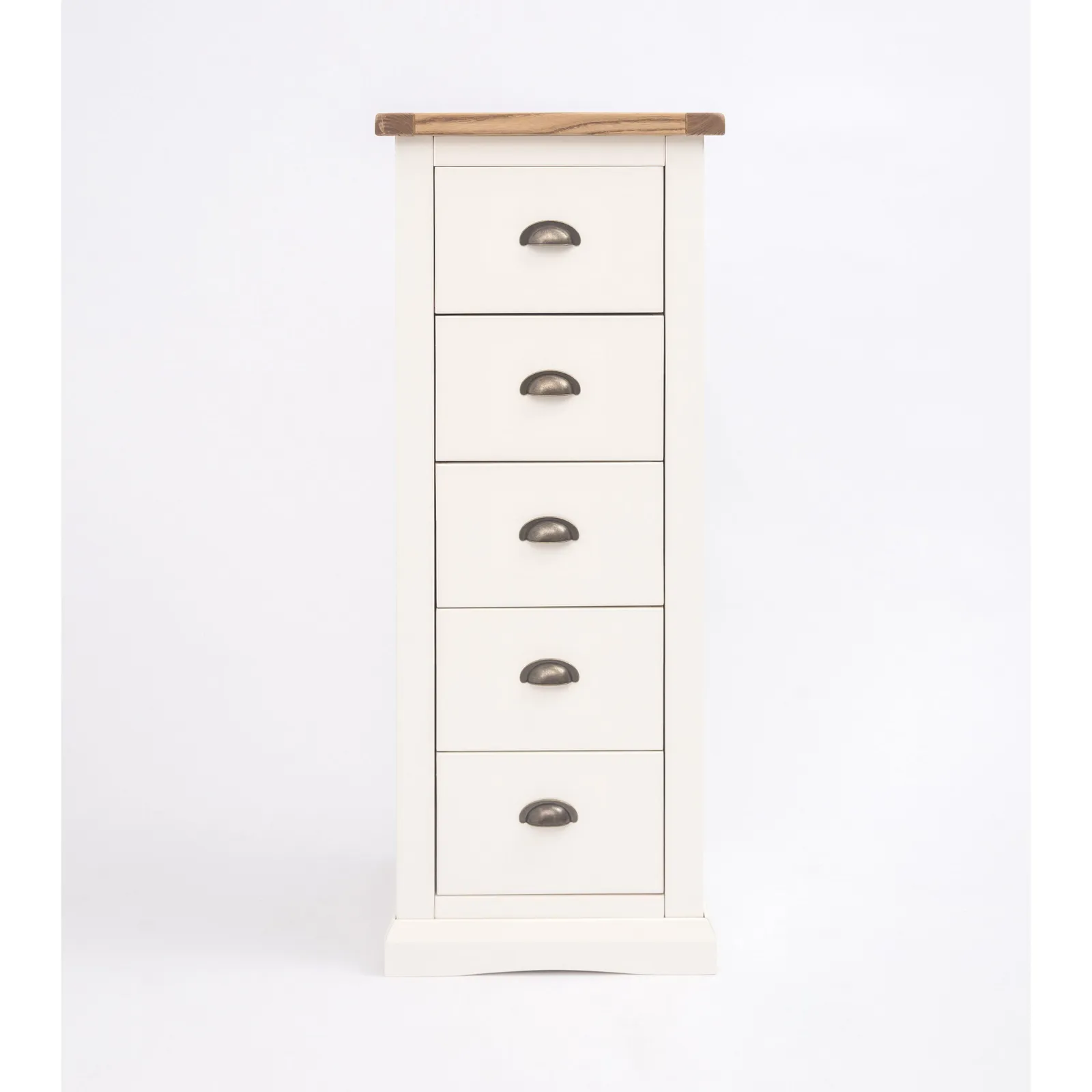 Cabinet Bits Cosenza 5 Drawer Narrow Chest of Drawers Brass Cup Handle in Off-White