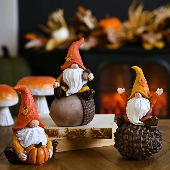 Autumn Gnome Sat on Acorn Ornament 3