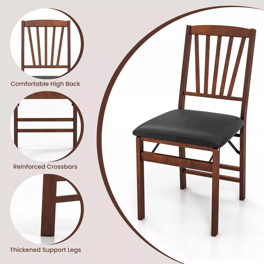 Costway Set of 2 Folding Chair Padded Kitchen Dining Seat Portable Upholstered High Back in Brown 4