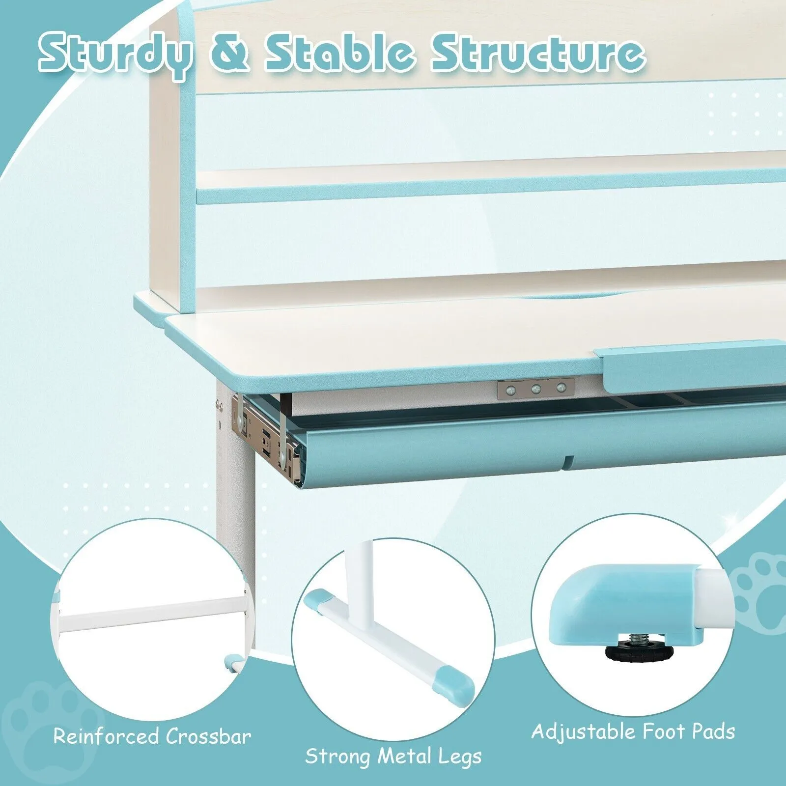 Costway Study Desk Height Adjustable Writing Table w/ Tilt Desktop in Blue 4