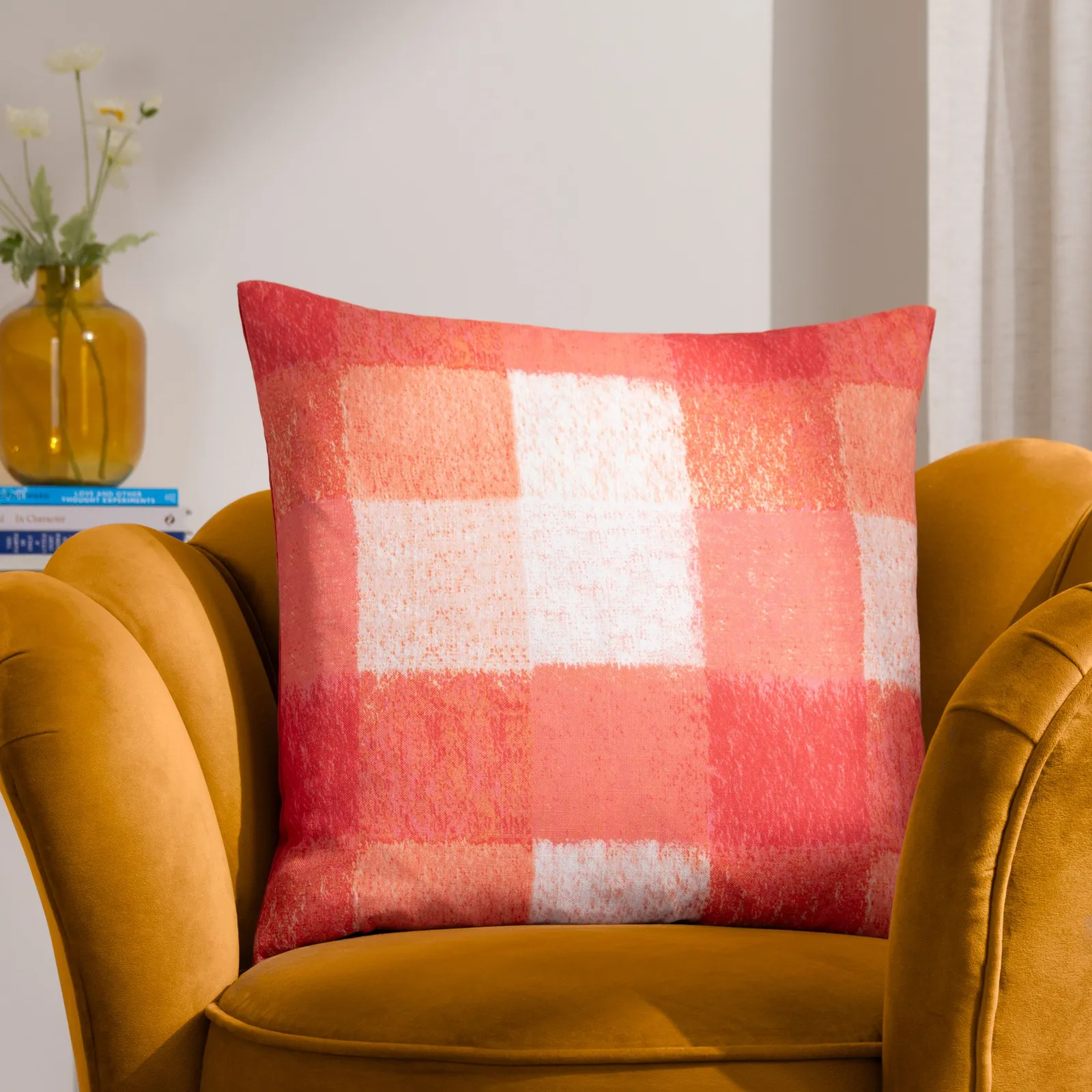 Furn Alma Check Printed Cushion in Pink