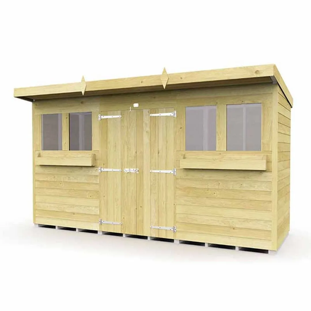 Buttercup Farm 12 x 4 Feet Pent Summer Shed - Wood - L118 x W358 x H201 cm in Brown