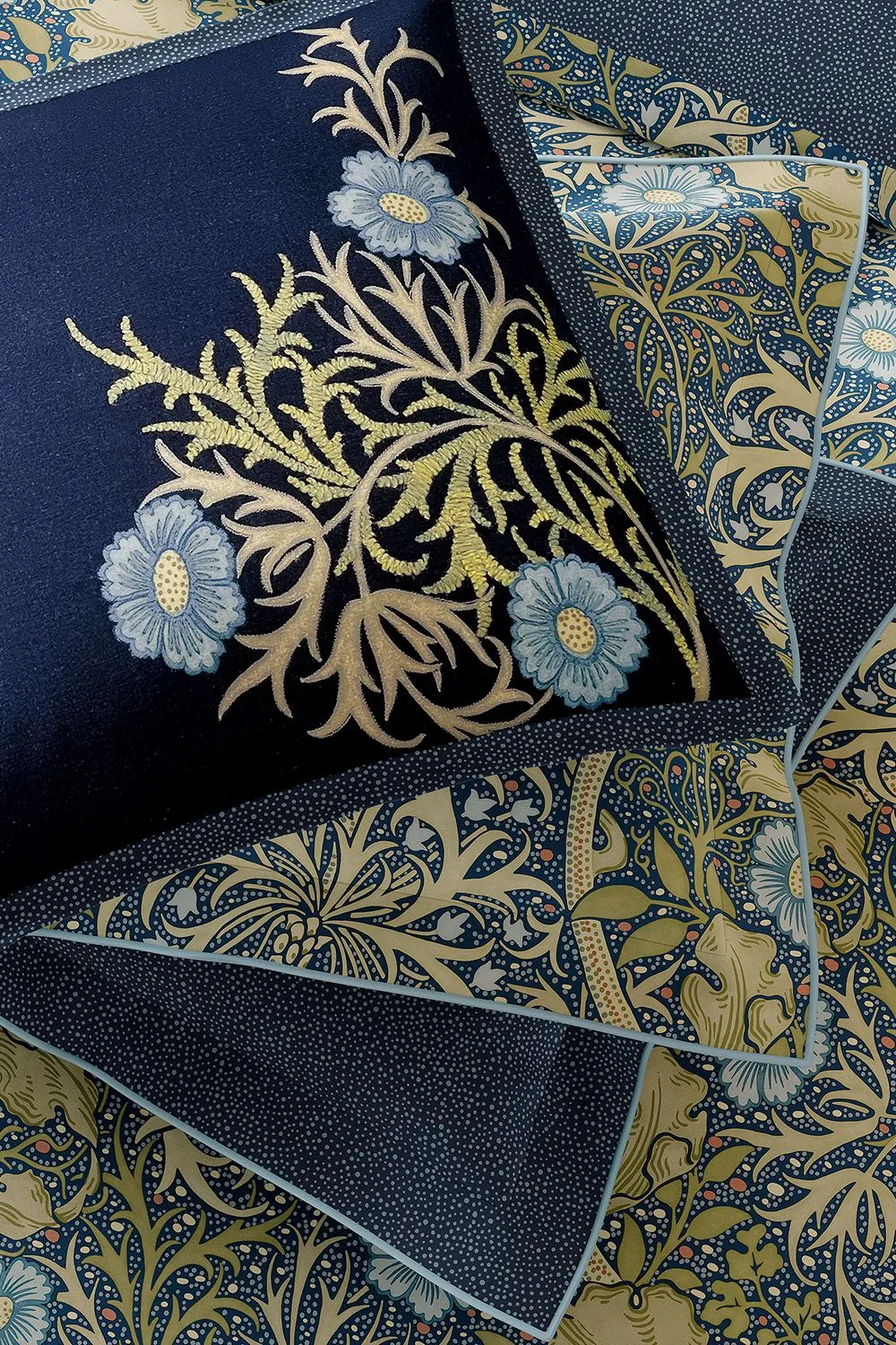 Morris & Co 'Seaweed' Cotton Cushion in Dark Blue 2