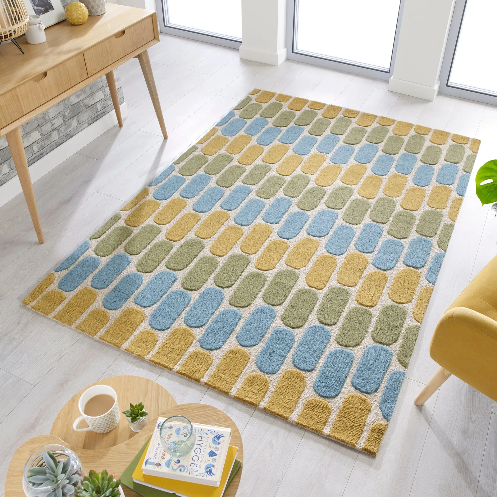 Fossil Rug Green, Yellow and Blue
