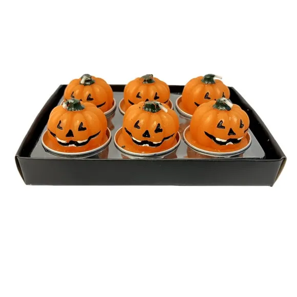 Hocus Pocus Set of 6 Pumpkin Debossed Smiley Face Tealight Candles 2