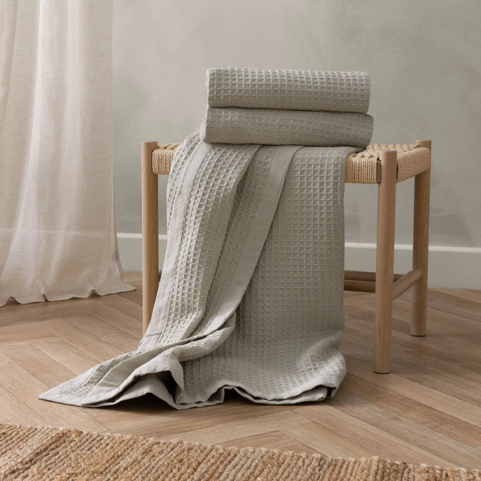 Yard Canopy Waffle 100% Cotton Oversized Throw in Beige