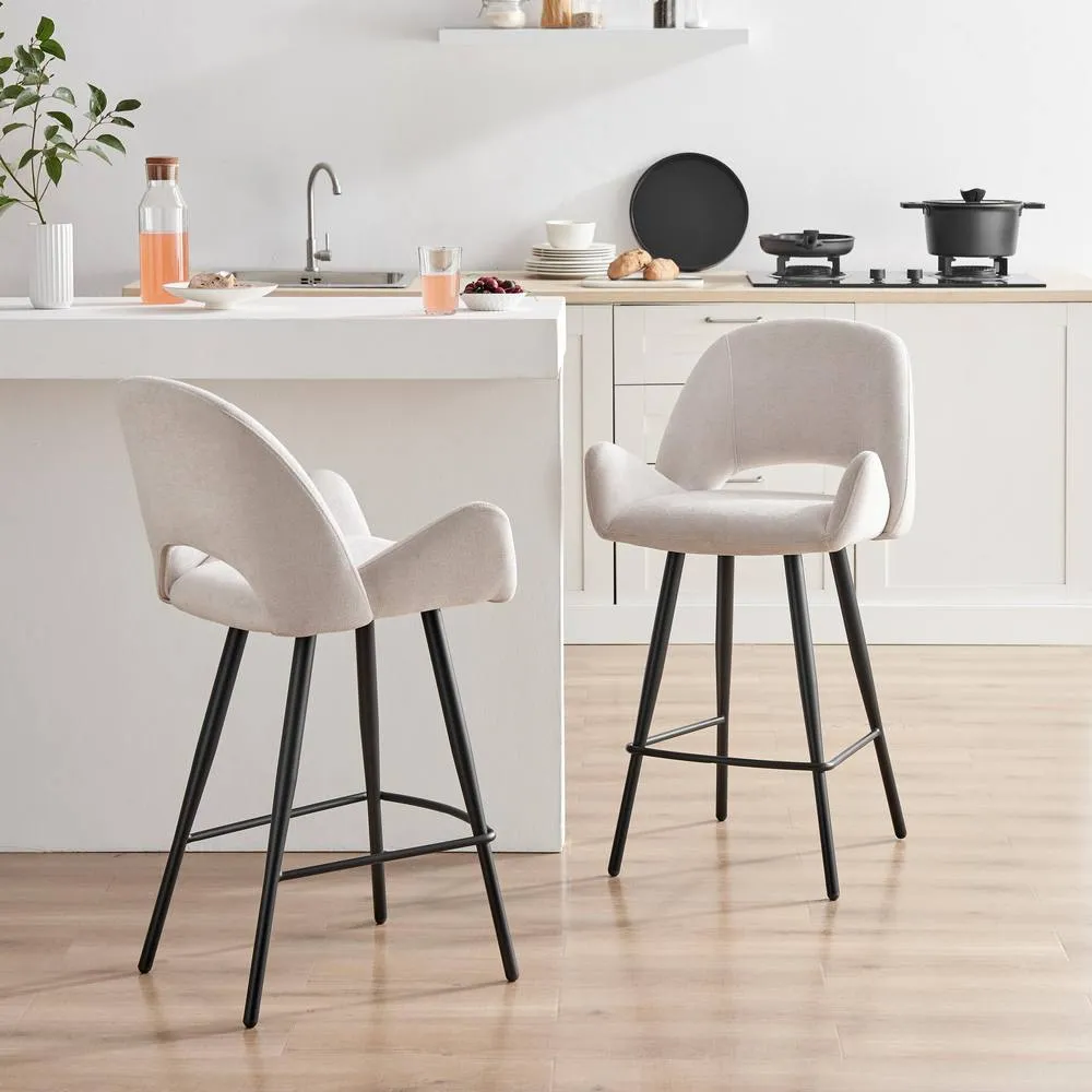 FurnitureboxUK 2x Layla Cream Fabric Bar Chairs