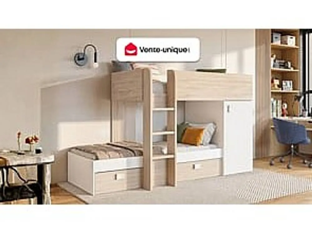 Vente-unique Reversible Corner Bunk Beds - 2 X 90 X 190 Cm - Integrated Storage in Light Oak 4