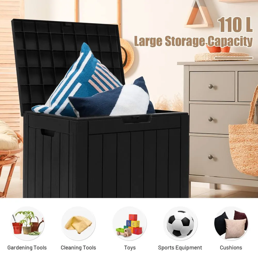 Costway Outdoor Garden Storage Box Waterproof Patio Utility Chest Plastic Lid Container in Black 5