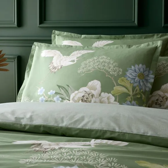 Cranes Floral 100% Cotton Oxford Pillowcase