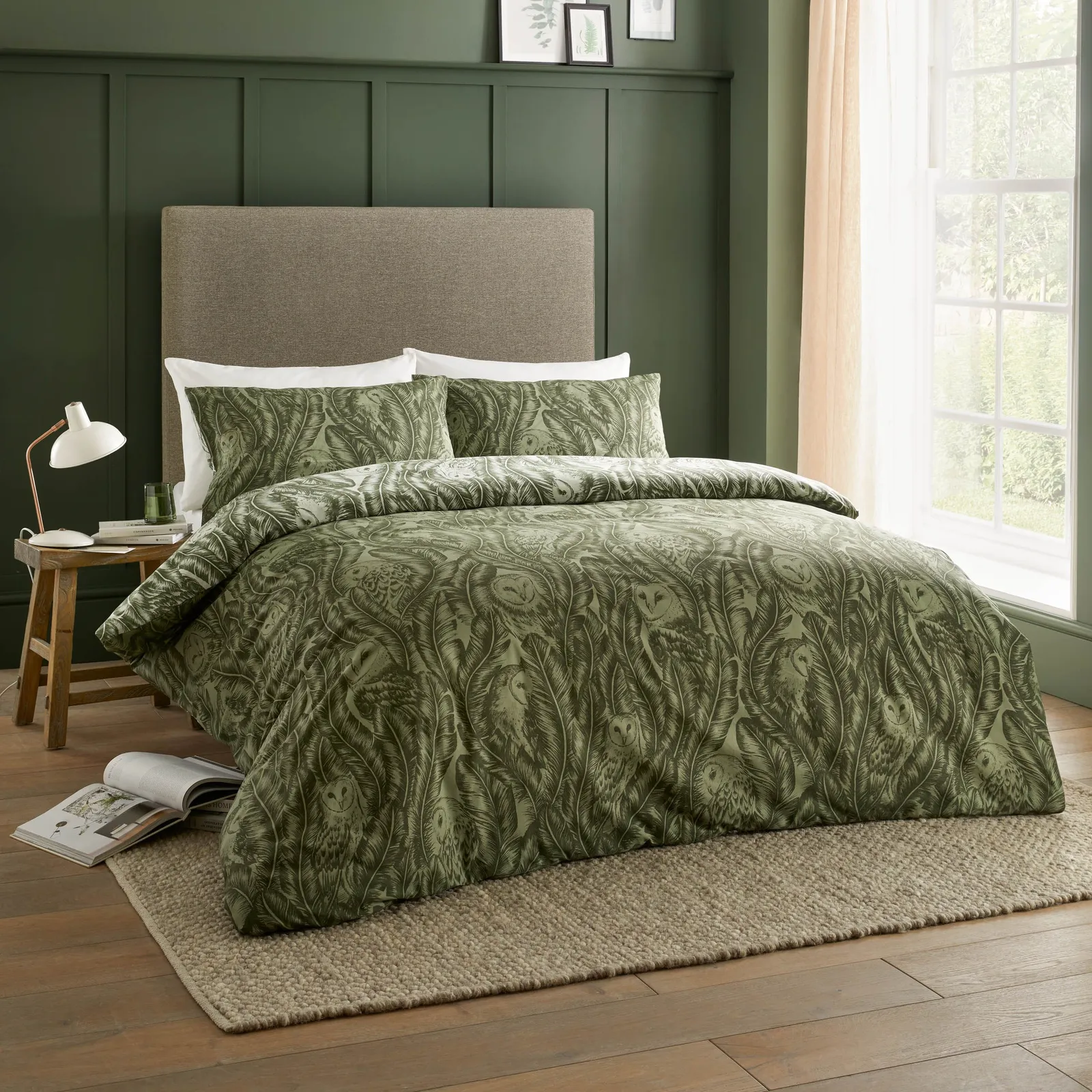 Wylder Albus Barn Owl Floral Duvet Cover Set in Green 5