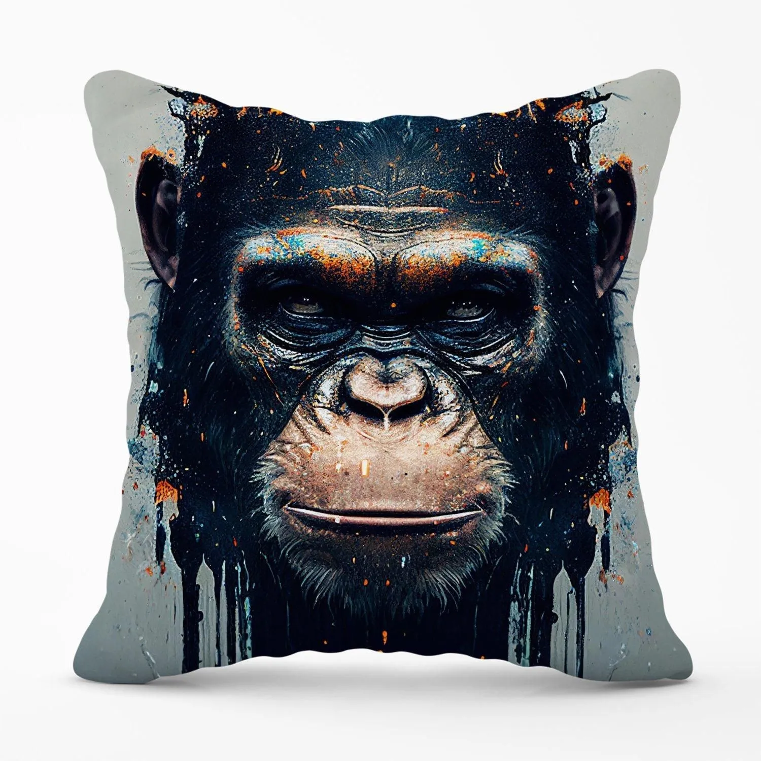 Warren Reed - Designer Gorilla Face Splashart Outdoor Cushion in Brown
