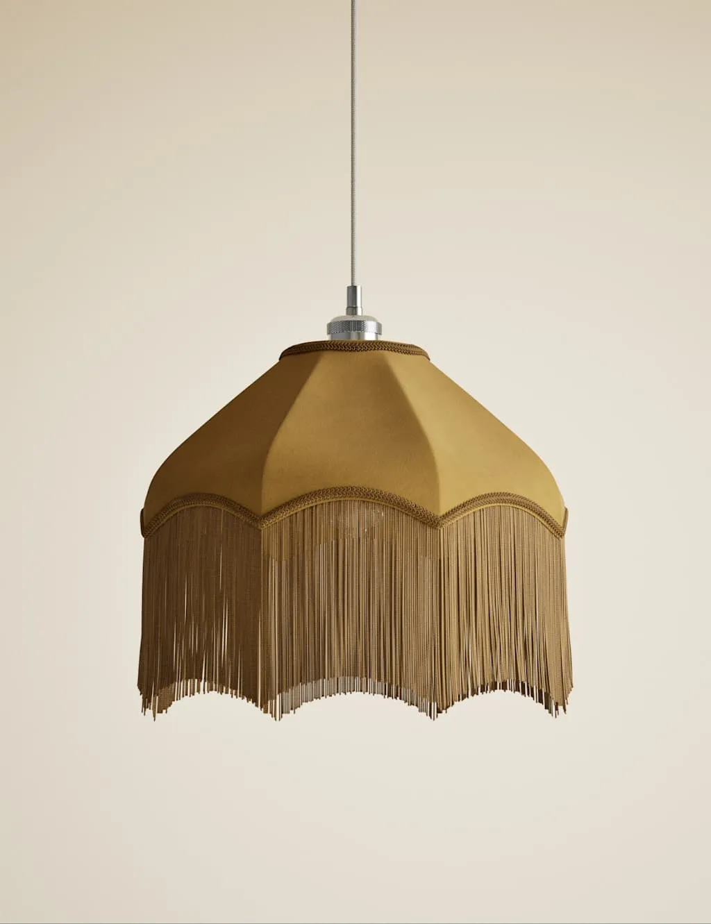M&S Fringed Velvet Lamp Shade Ochre