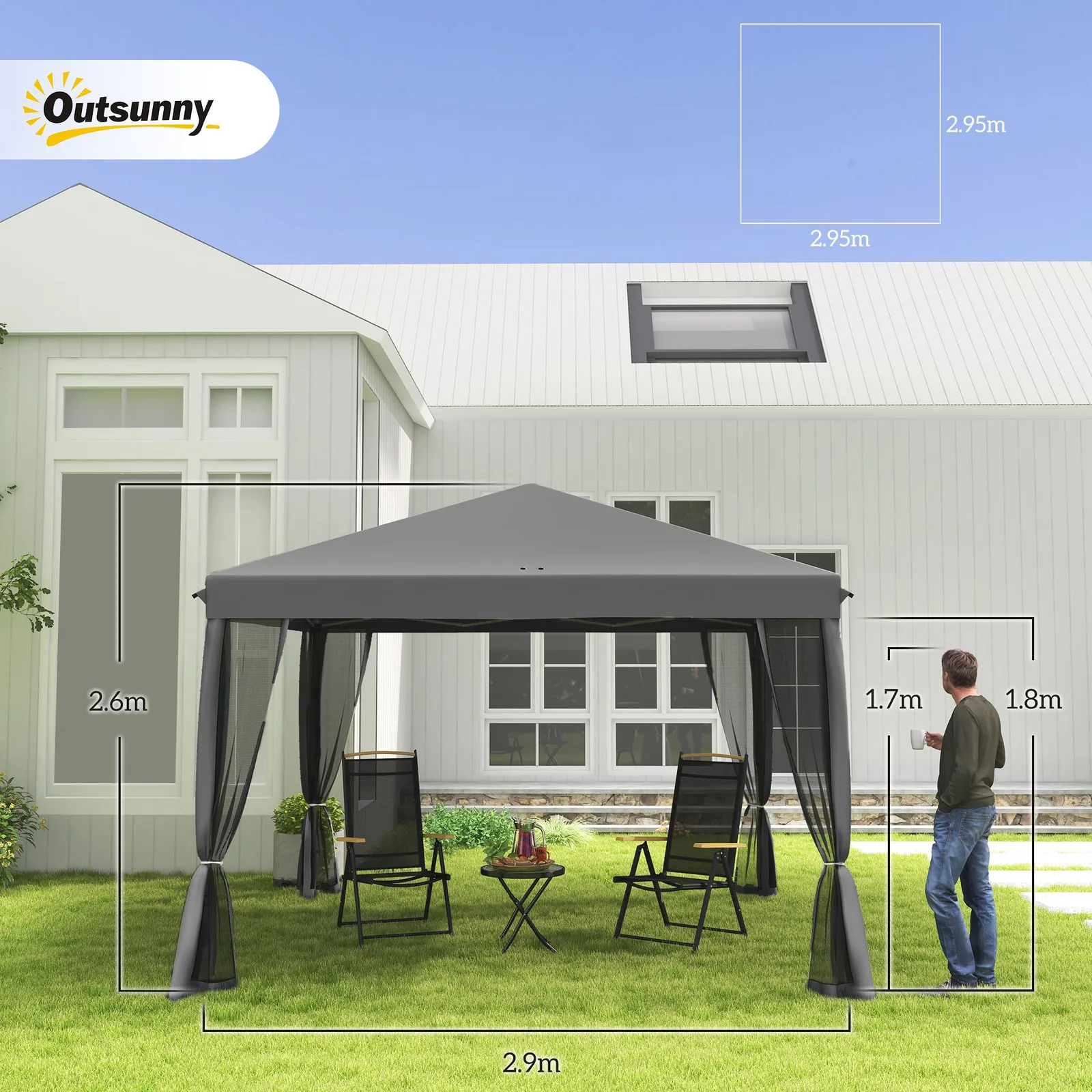 OUTSUNNY Heavy Duty Pop Up Gazebo with Removable Mesh Sidewall Grey in Light Grey 3