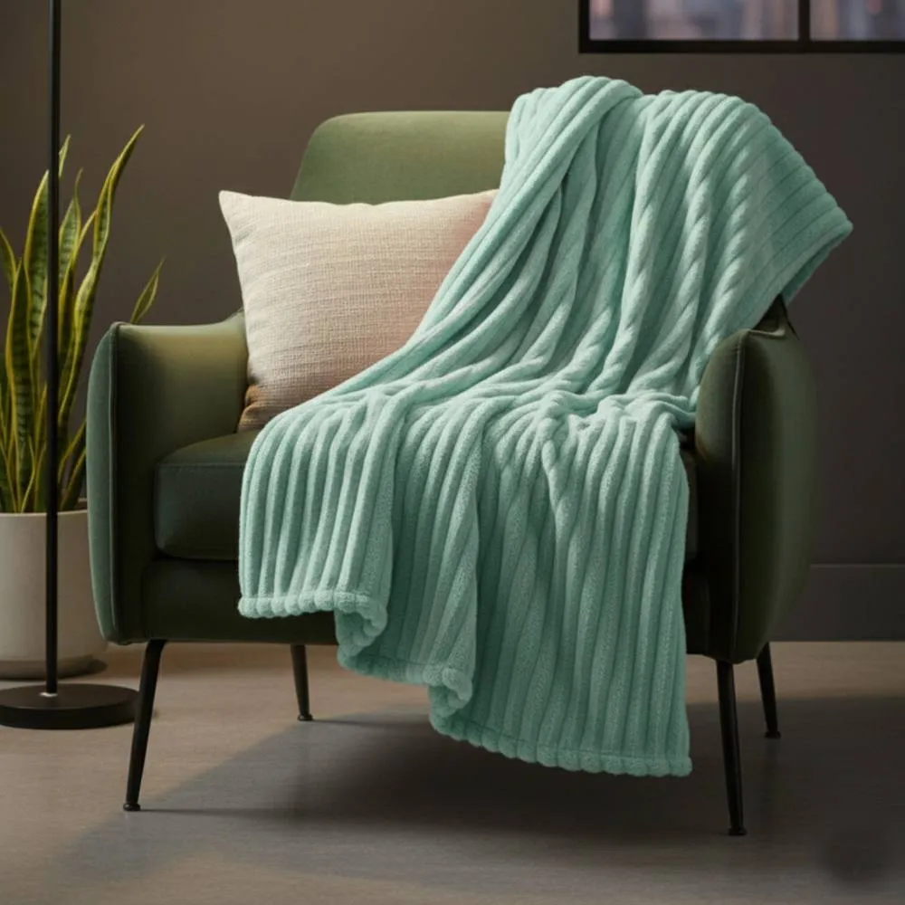 Snug City Chunky Ribbed Mink Throw Ultra Soft Warm Elegant Blanket for Sofa Bed in Duck Egg Blue
