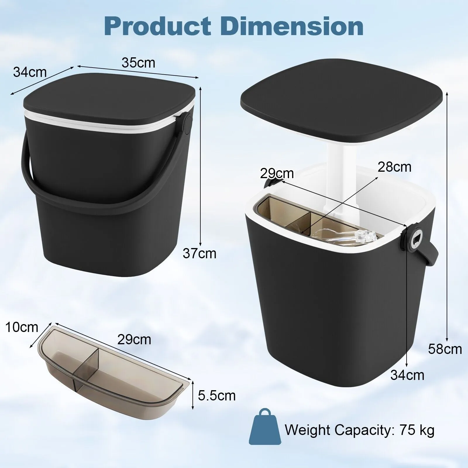 Costway 15 L Outdoor Cool Bar Table Patio Cooler Side Table with Lift Top Lid in Black 2