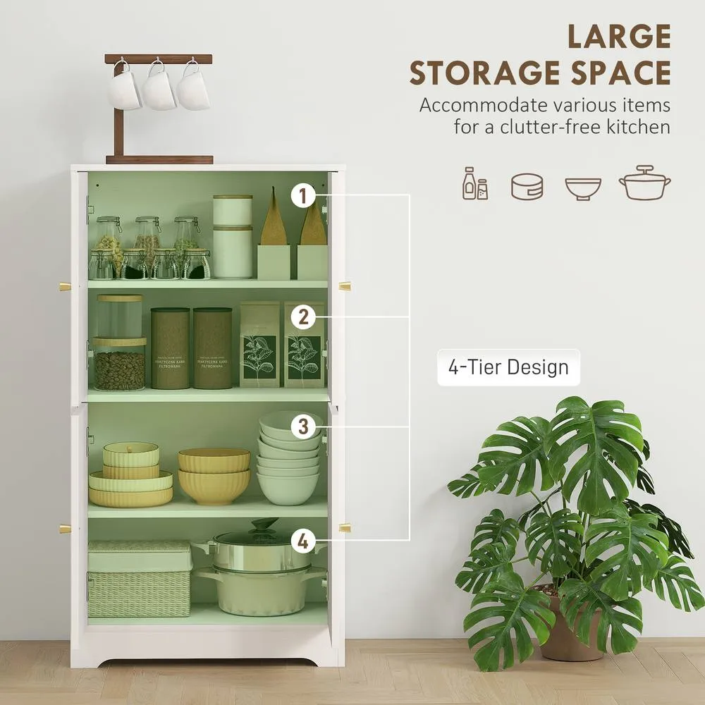 HOMCOM 110cm Kitchen Cupboard with 4 Arched Doors & 2 Adjustable Shelves in White 5