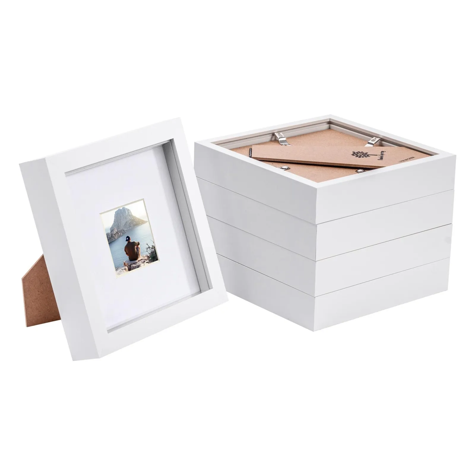Nicola Spring 6" x 6" White 3D Box Photo Frames - 2" x 2" Mount - Pack of 5 1