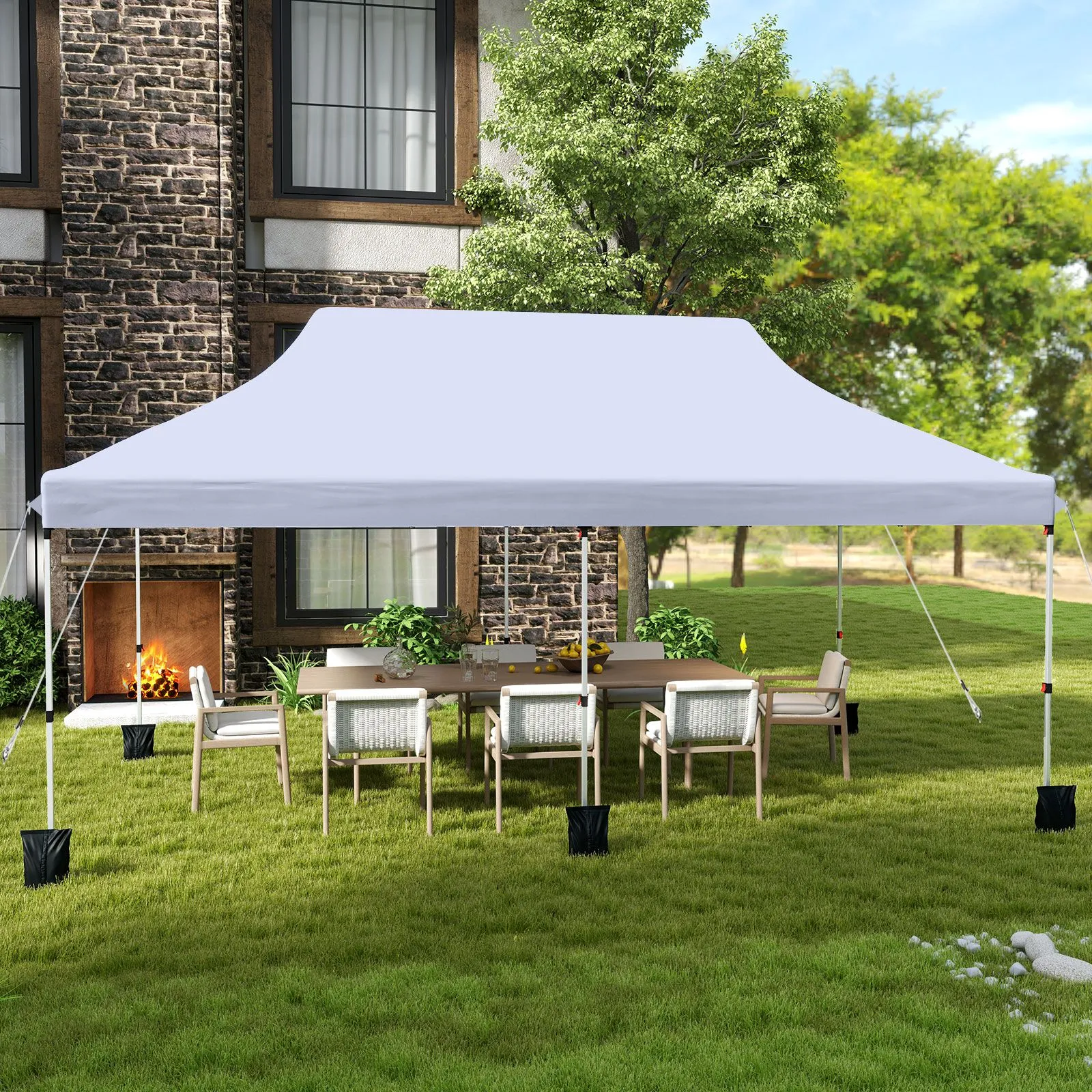 Costway 3 x 6M Pop-up Canopy Tent Height Adjustable Gazebo w/ Carry Bag in White 3