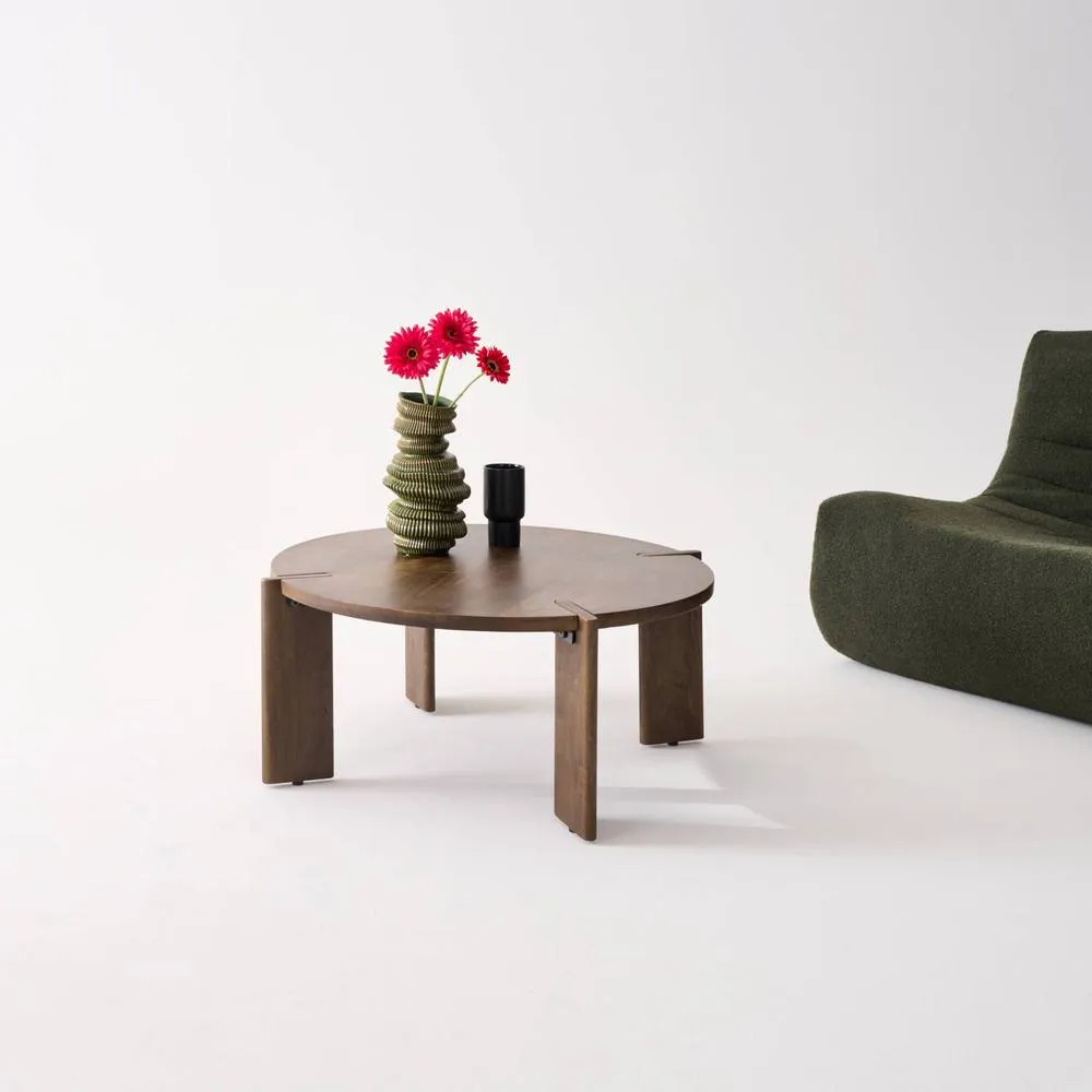 sweeek Exotic Round Solid Wood Coffee Table in Dark Brown 4