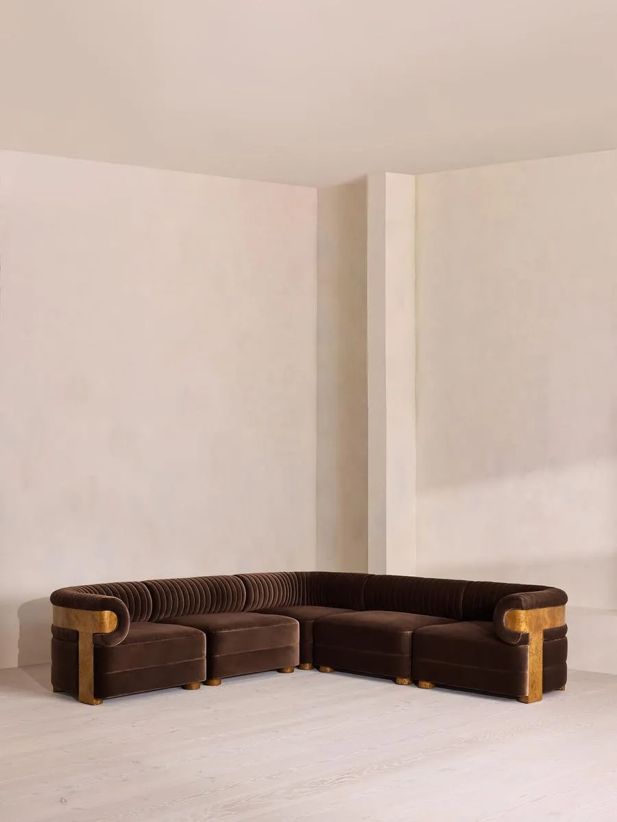 Caleb Modular Corner Sofa, Velvet, Chocolate, Dark Burl