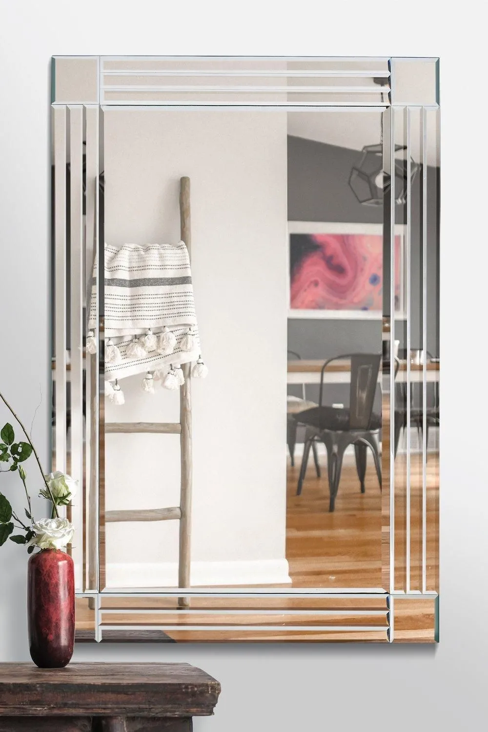 MirrorOutlet 'Milton' All Glass Bevelled Square Corner Wall Mirror 100 x 70 CM in Clear