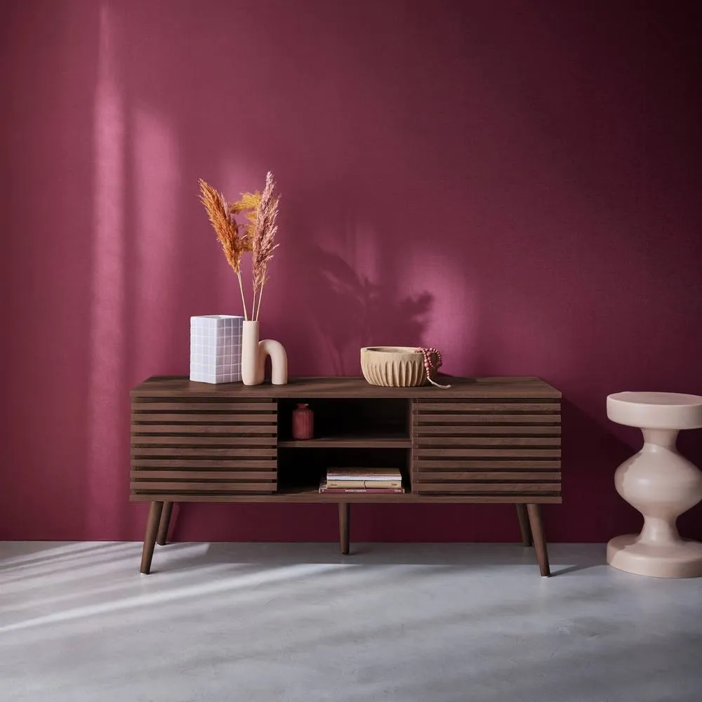 sweeek 120 Cm Scandinavian Tv Unit Grooved Wooden Effect 2 Doors in Dark Brown 4