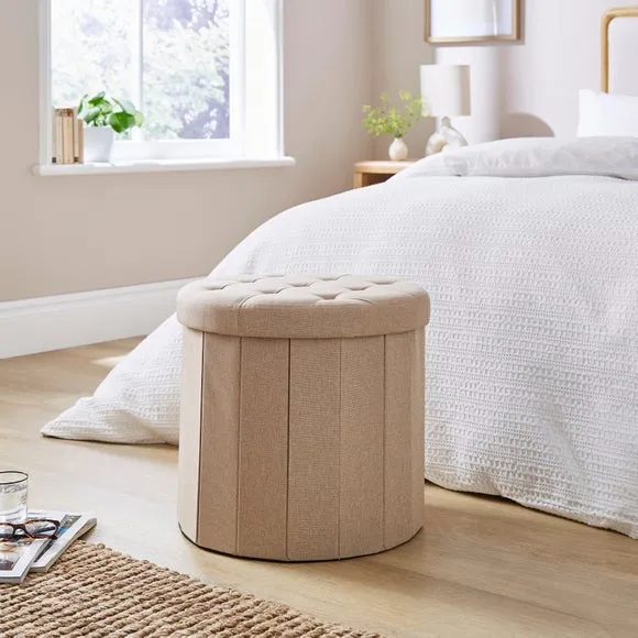 Faux Linen Round Ottoman 1