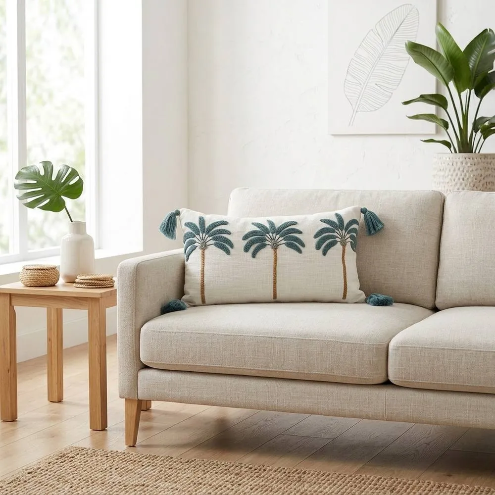 Garden Greatness Embossed Palm Tree Decorative Cushion in Red