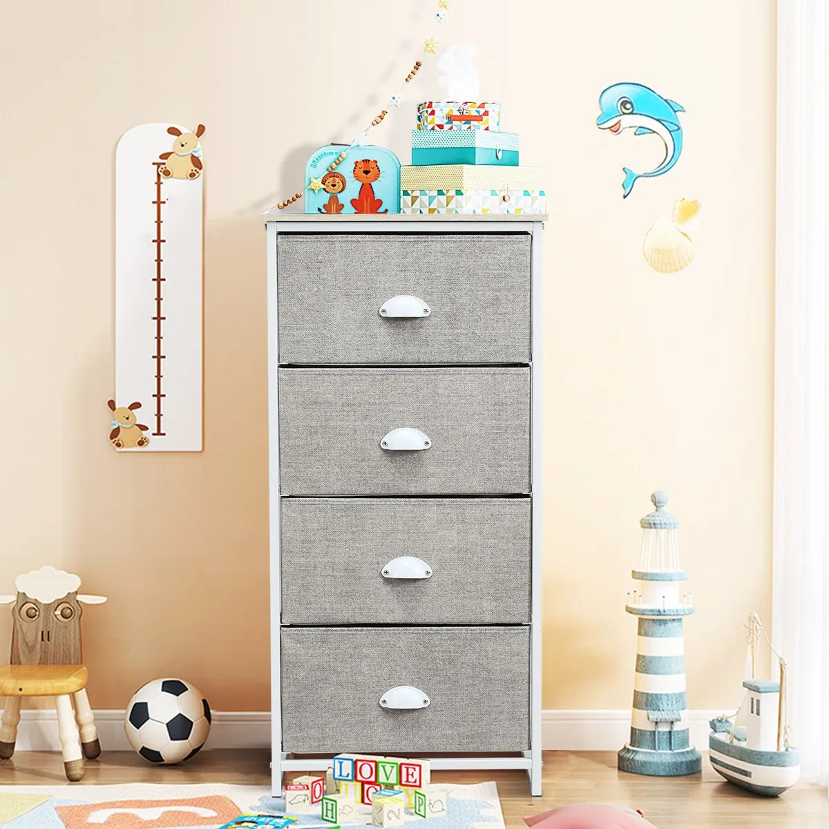 Costway 4-Drawer Fabric Dresser Metal Frame Chest of Drawers Nightstand 3